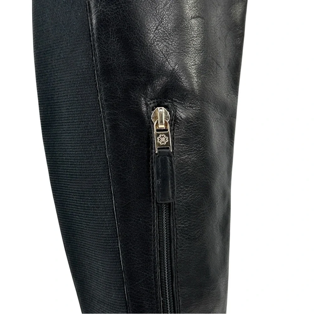 LK Bennett Black Leather Grommet Detail Over the Knee Flat Tall Riding Boots
